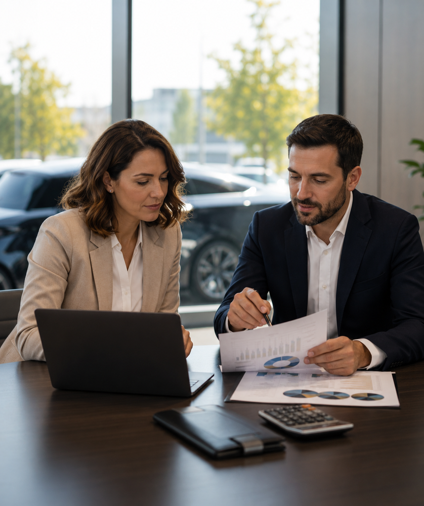 Un expert en gestion de flotte auto avec une cliente