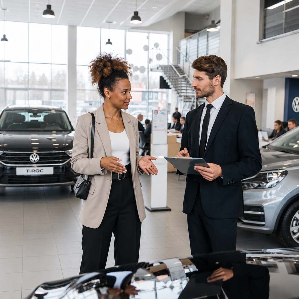 Un expert en financement automobile Cobredia Mobility avec une cliente