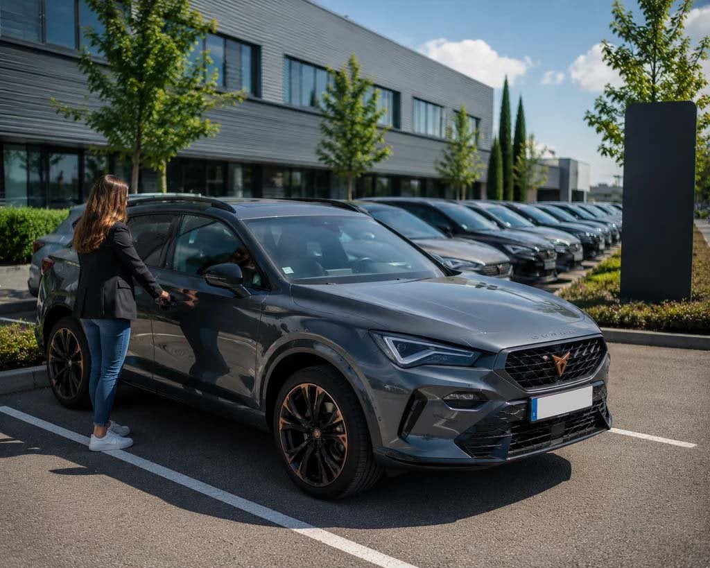 Une femme qui entre dans son véhicule CUPRA