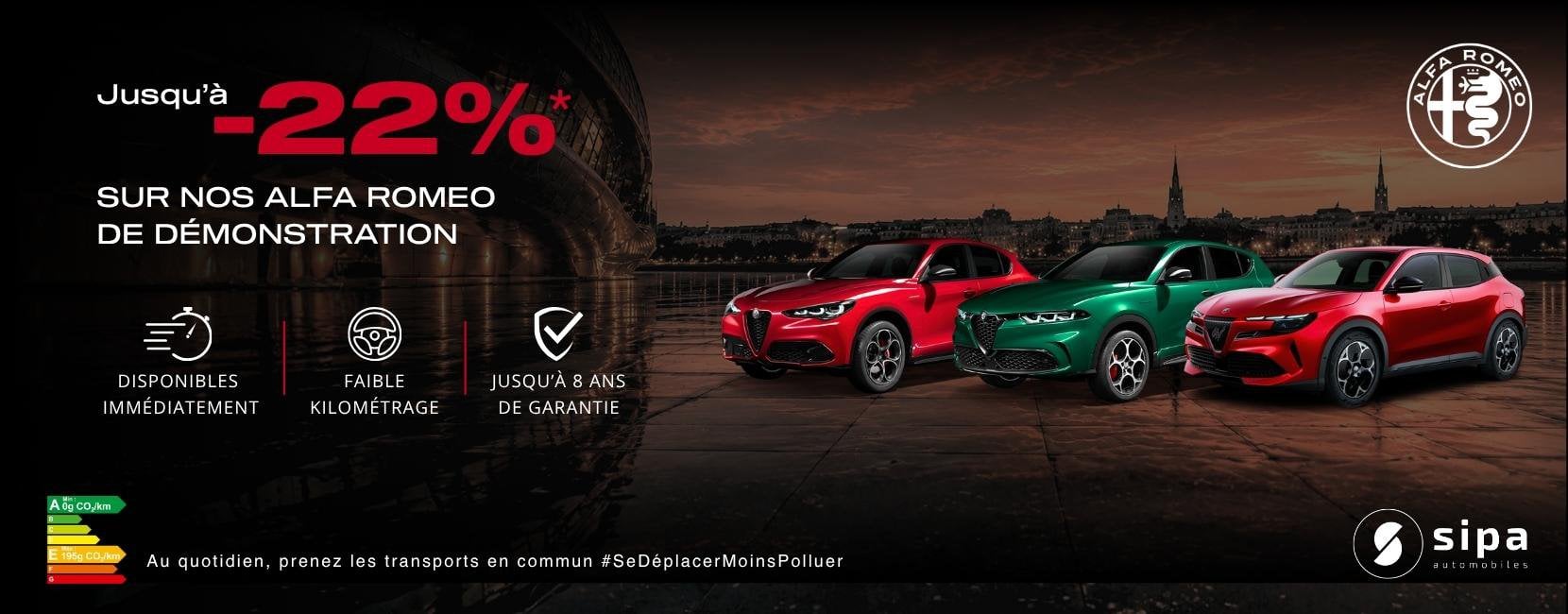 Jusqu'à -22% sur nos Alfa Romeo de démonstration