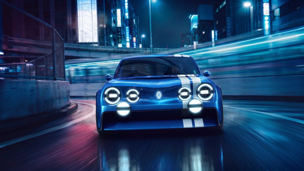 Frontale della Renault 8 Gordini Concept con i sei fari rotondi